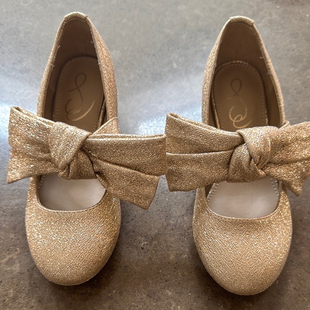 Sam Edelman Sparkling Gold Kids Dress Shoes with Bow